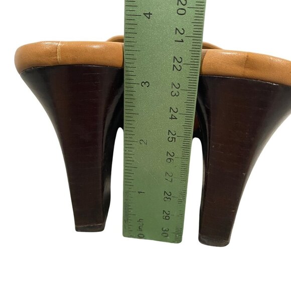 Franco Sarto Tan Leather Etched Slip-On Square Toe Block Heel Mules  Size 10 - Picture 4 of 10